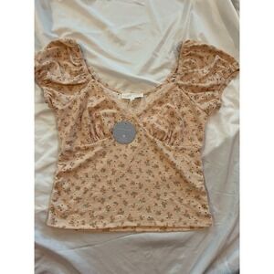 Wild Skye Peachy Floral‎ Eyelet Puff Sleeve Cropped Top